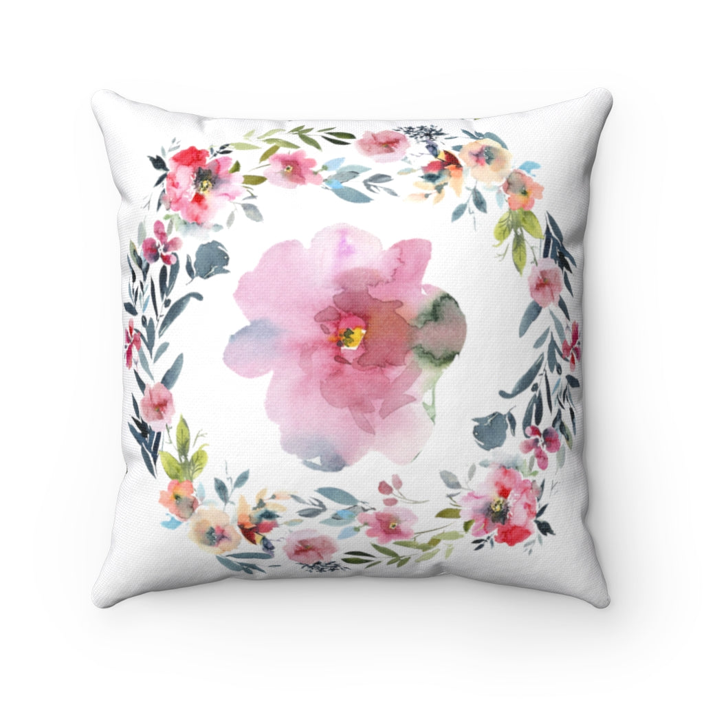 Floral Boho Pillow Cover | Pink Green Botanical Garden Flowers