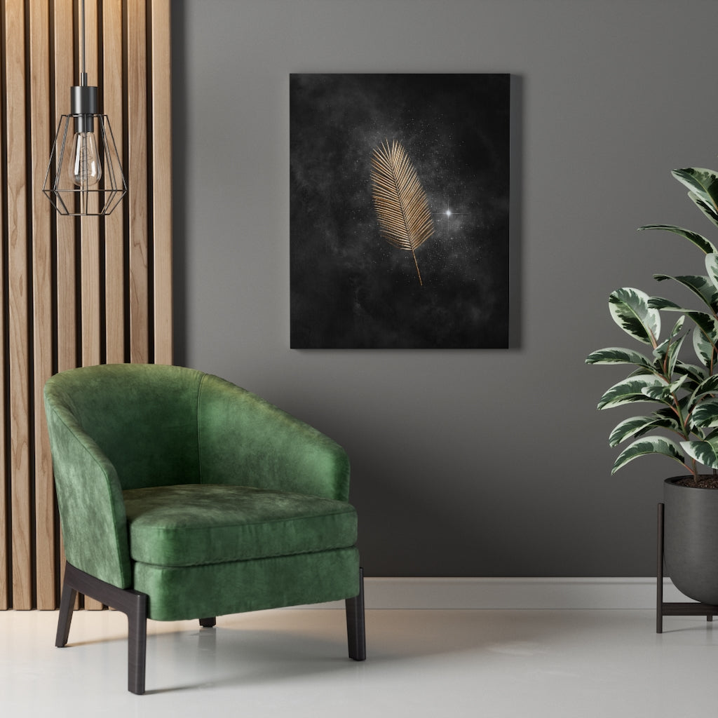 Modern Wall Canvas Art | Black Gold Feather