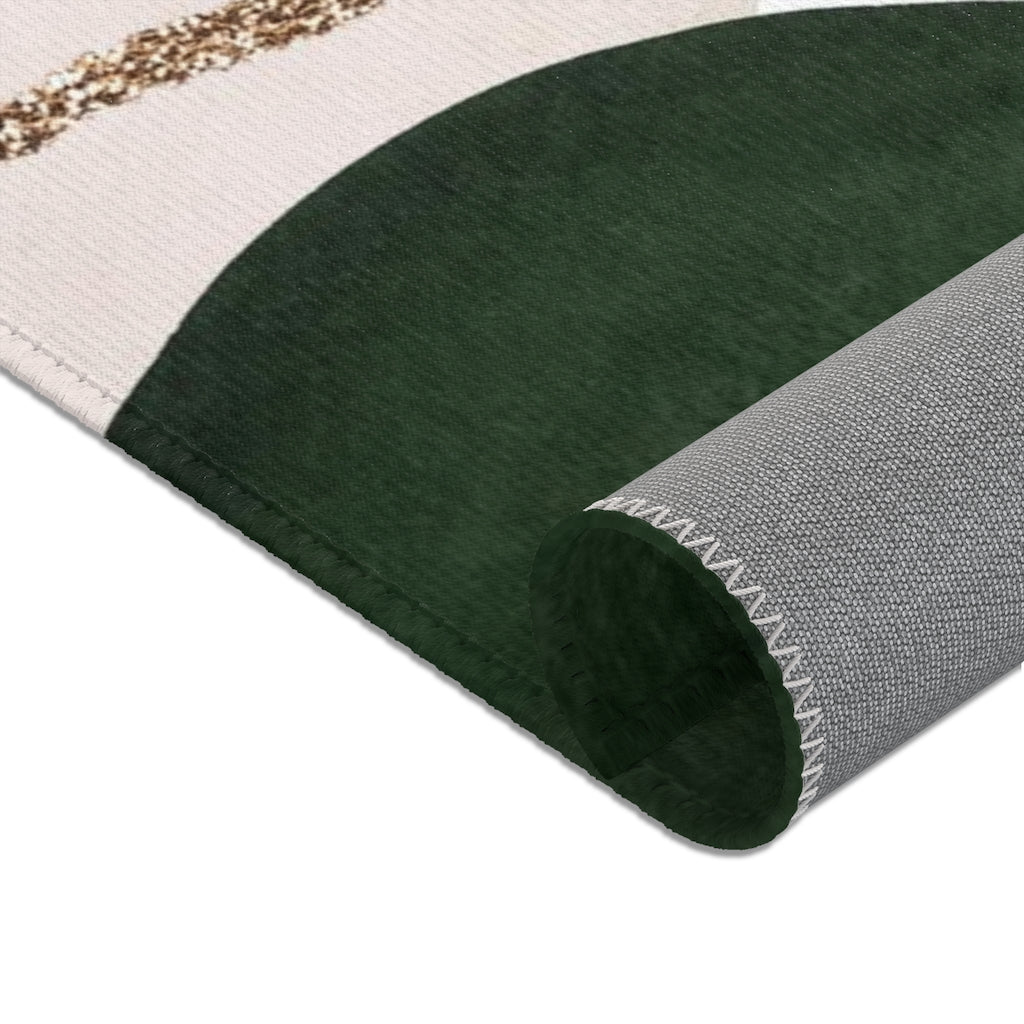 Abstract Area Rug | Green Beige Black Cream Gold