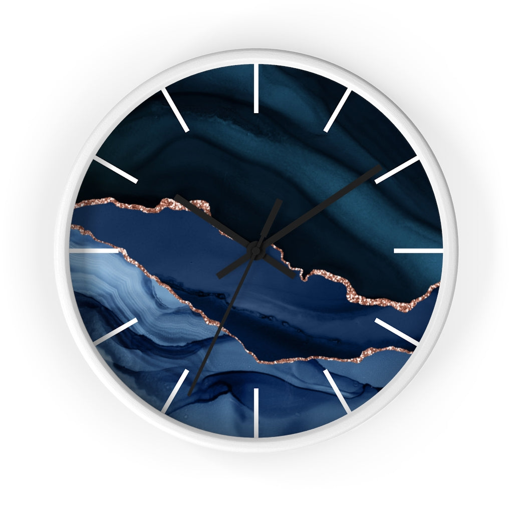 Marble Print, Navy Wood Wall Clock 10"