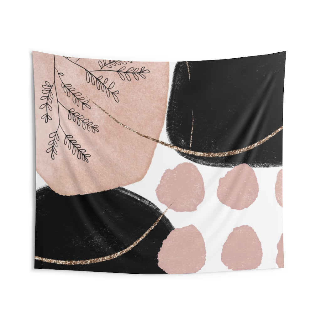 Floral Tapestry | Pastel Pink Black White Gold