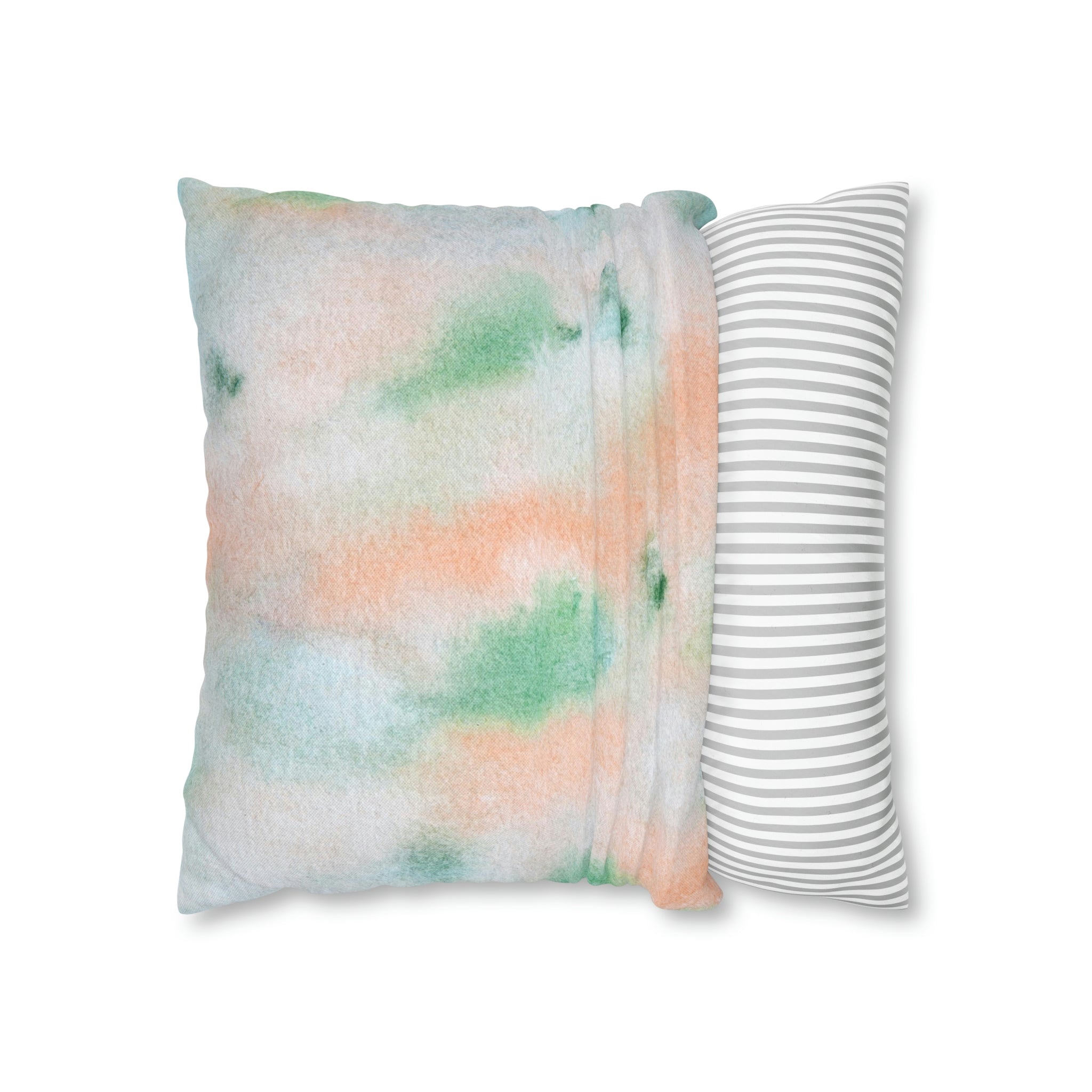 Abstract Boho Pillow Cover | Green Peach Pink Ombre Watercolor