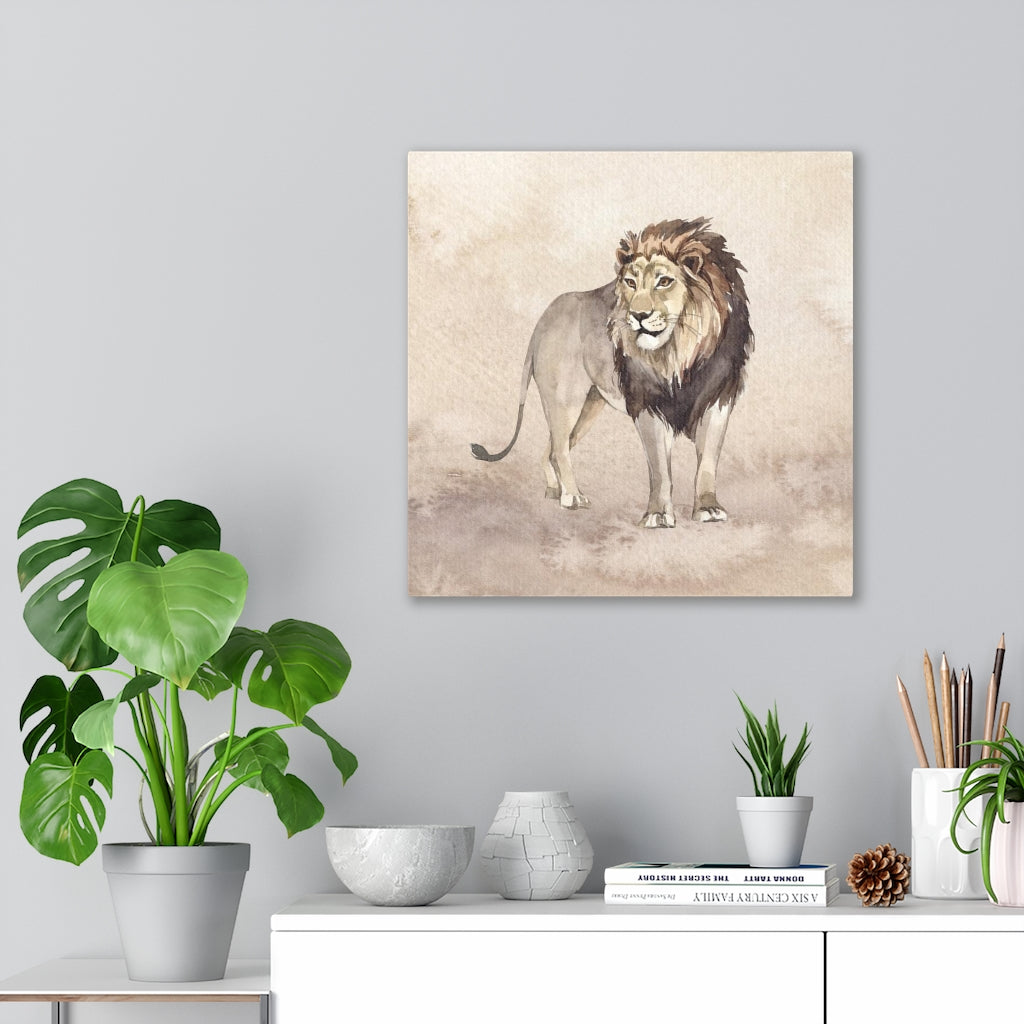WHIMSICAL WALL CANVAS ART | Beige Watercolor Lion