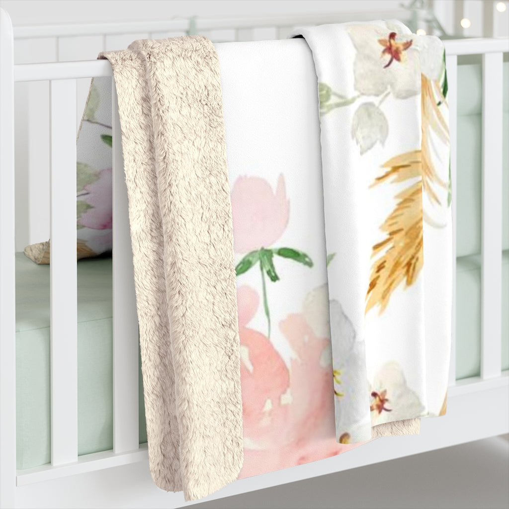 Floral Boho Comfy Blanket | White Pink Orchids