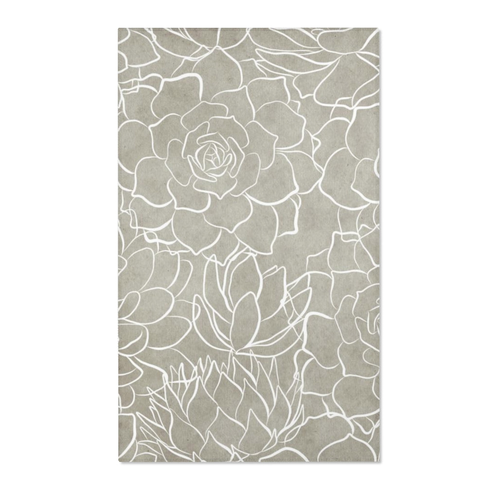 Floral Boho Area Rug | Beige White Cactus