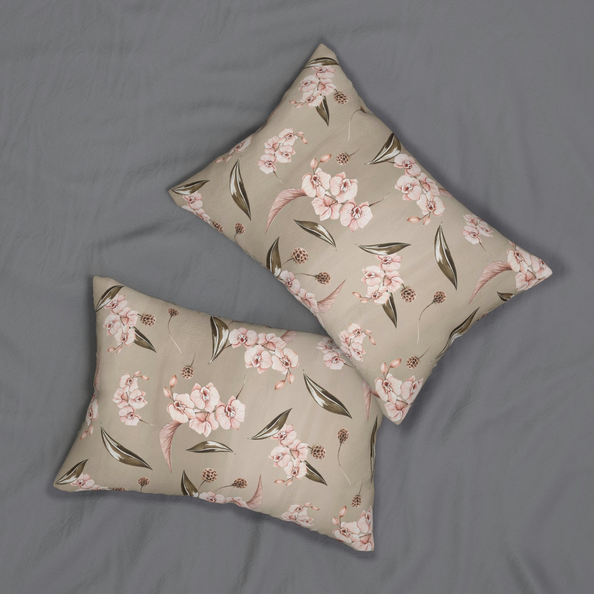 Beige Orchids Lumbar Pillow | Blush Pink Floral
