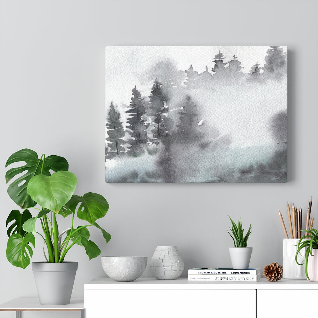 Gray Clouds Forest Canvas Watercolor Wall Art