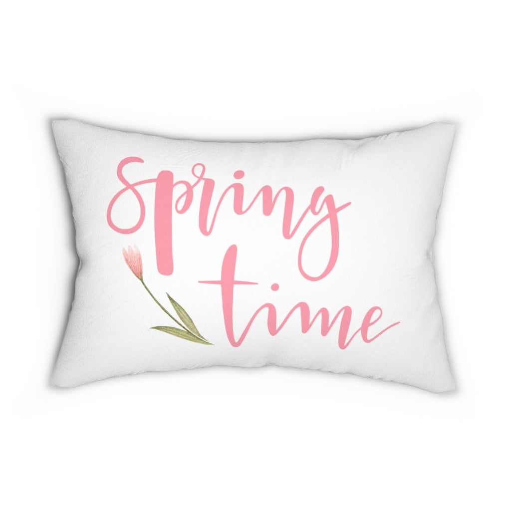 With Saying Lumbar Pillow | White | Spring Time