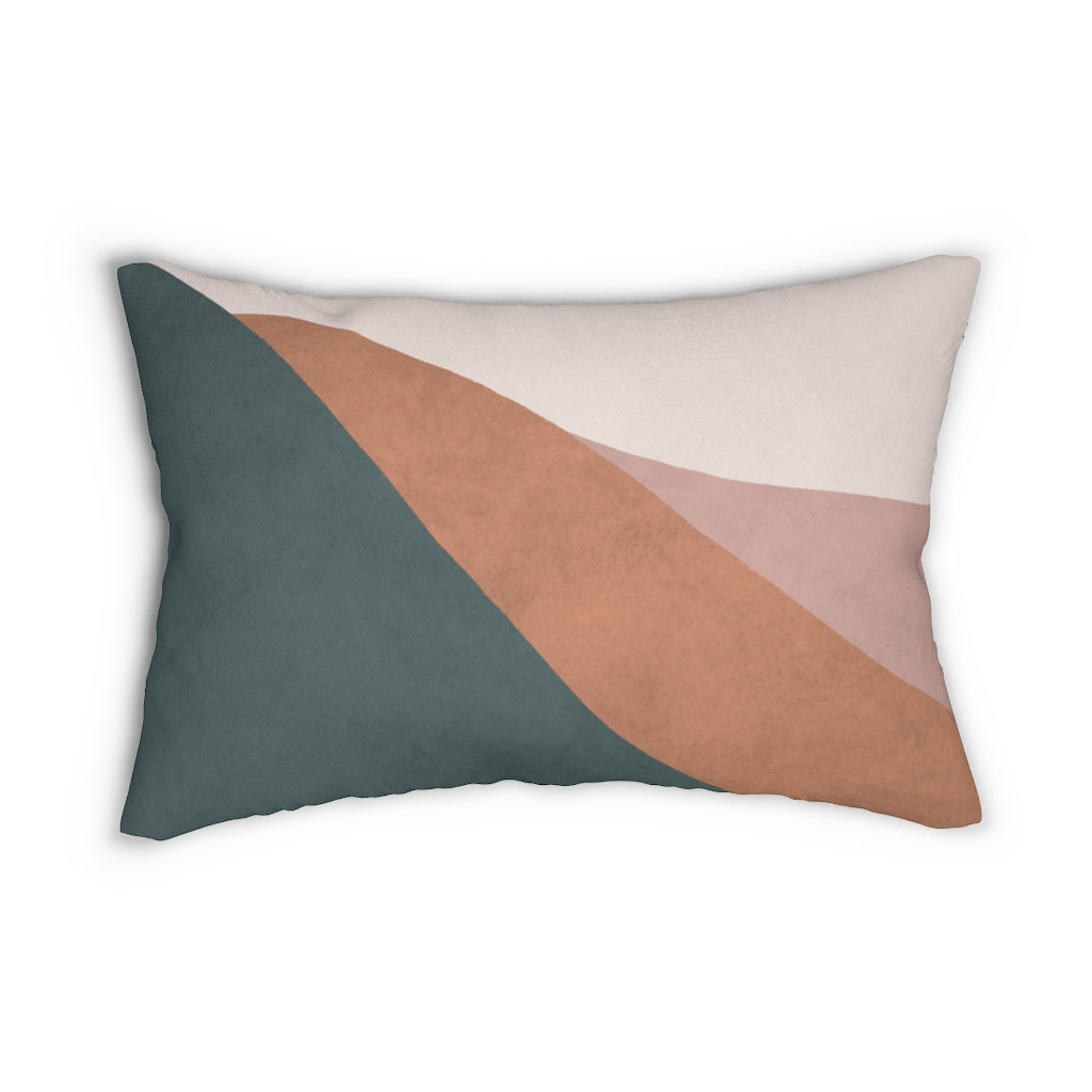 Abstract Boho Lumbar Pillow | Green Terracotta Cream