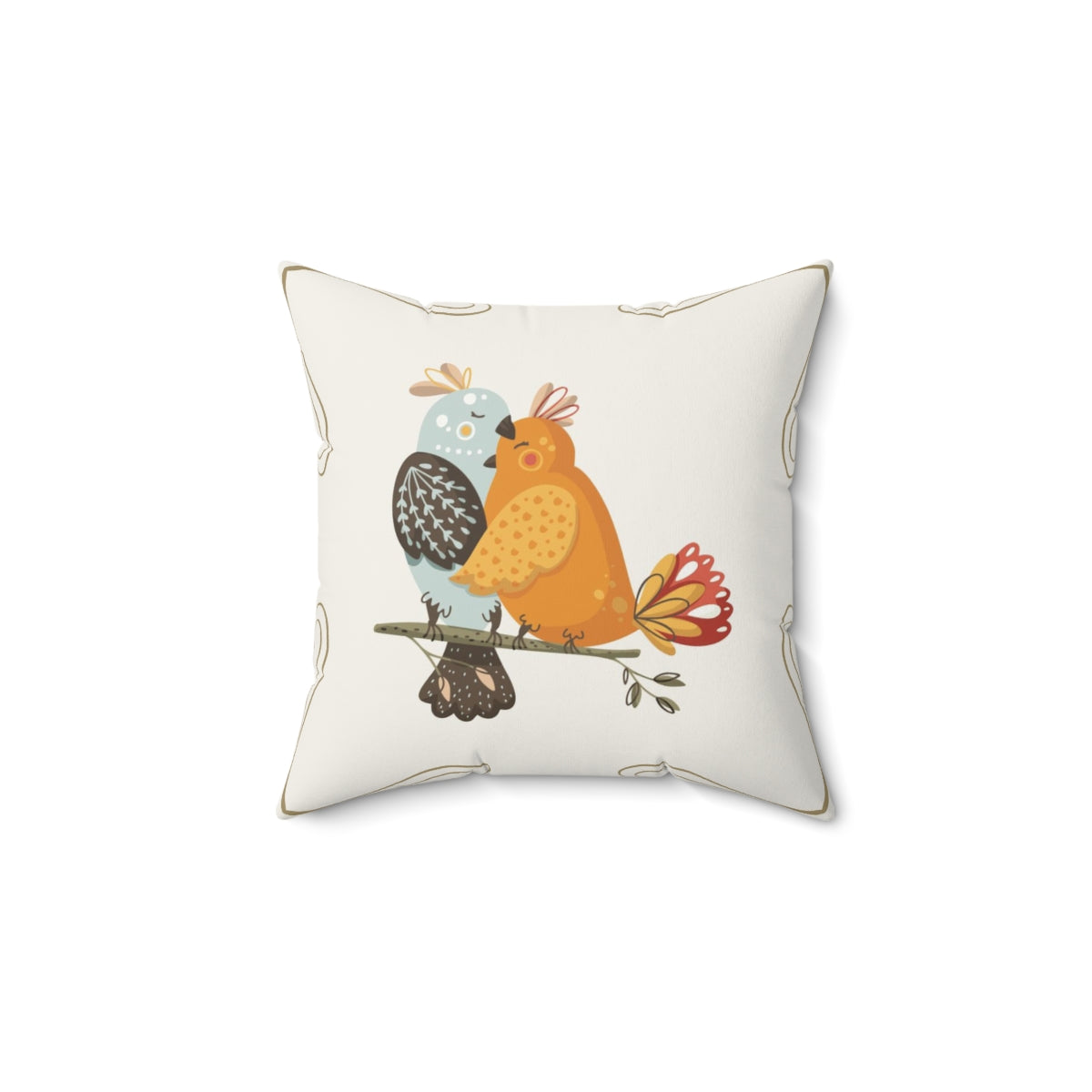 Scandi Nordic Boho Square Pillow Cover | Cream Love Birds