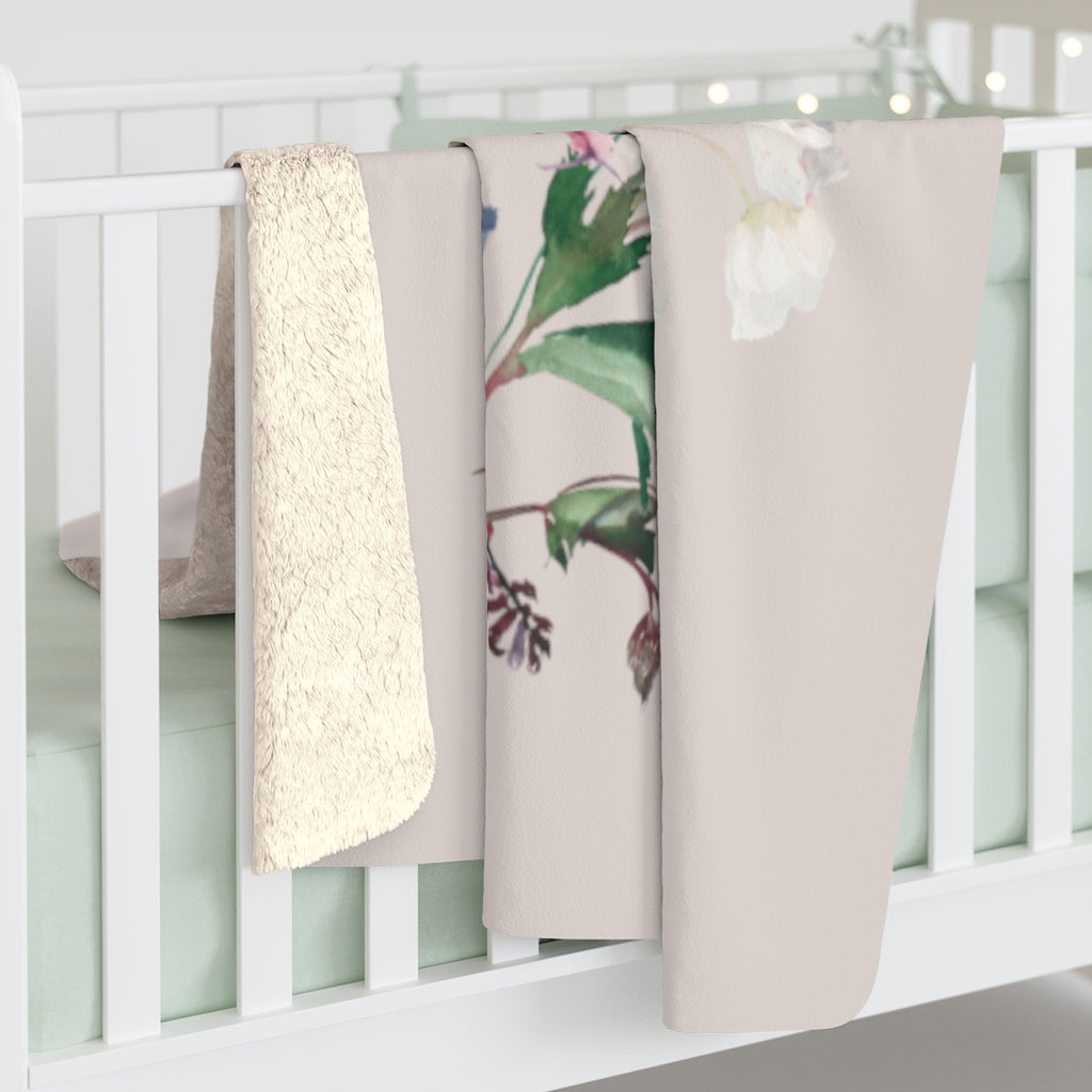 Dusty Pink Beige and Green, Floral Blanket, Botanical