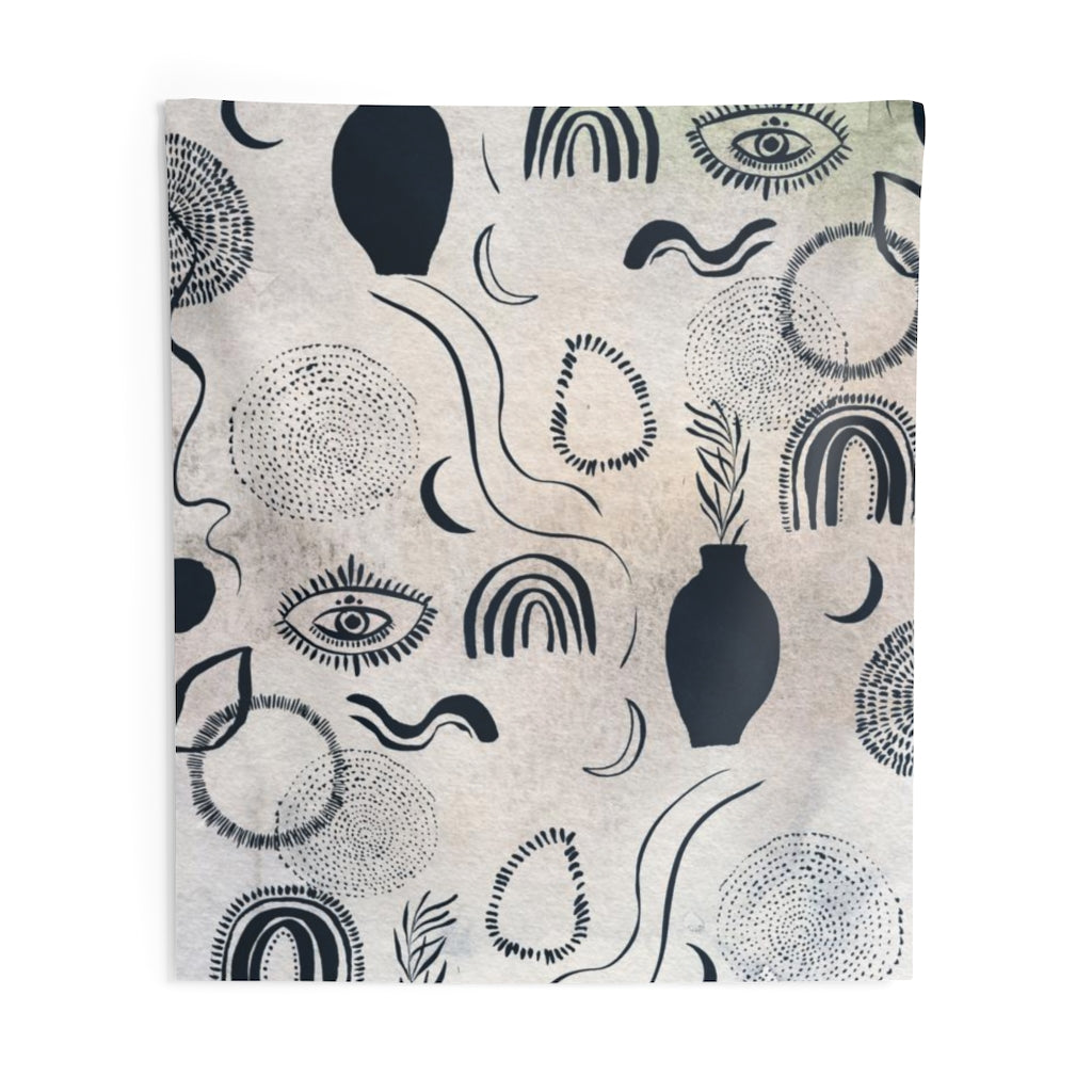 Abstract Tapestry | Bohemian Eyes Green Beige Indigo Blue