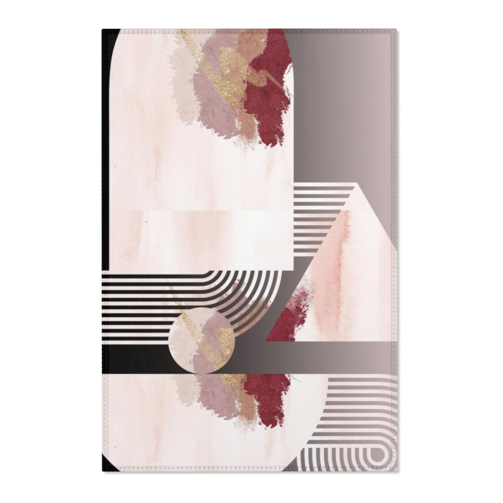 Geometric Area Rug | Black Blush Pink Shapes
