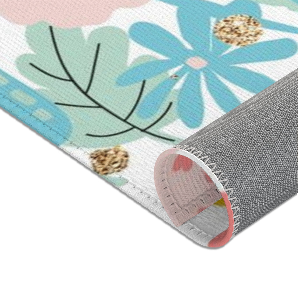Floral Area Rug | Gold White Blush Pink