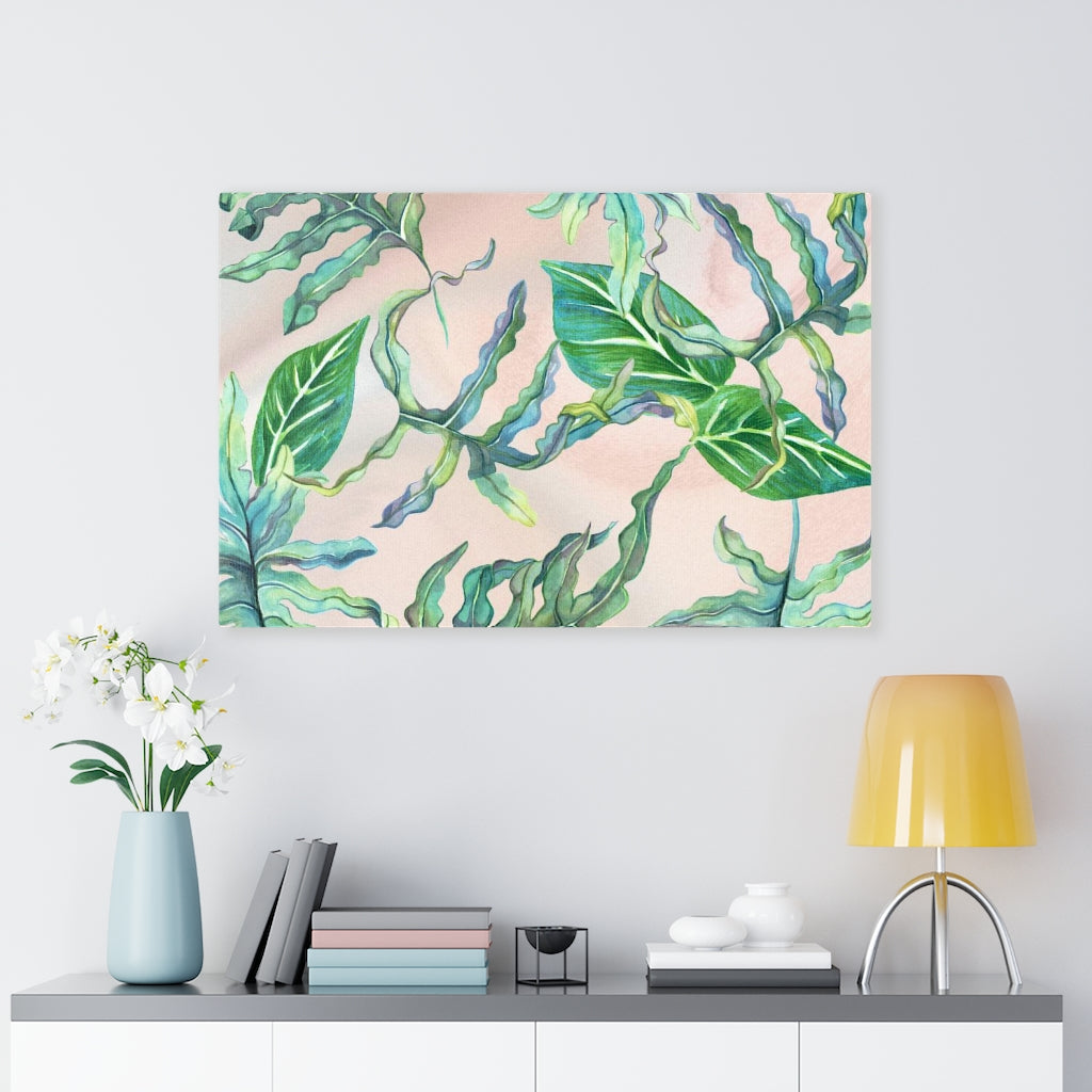 FLORAL WALL CANVAS ART | Beige Green Leaves