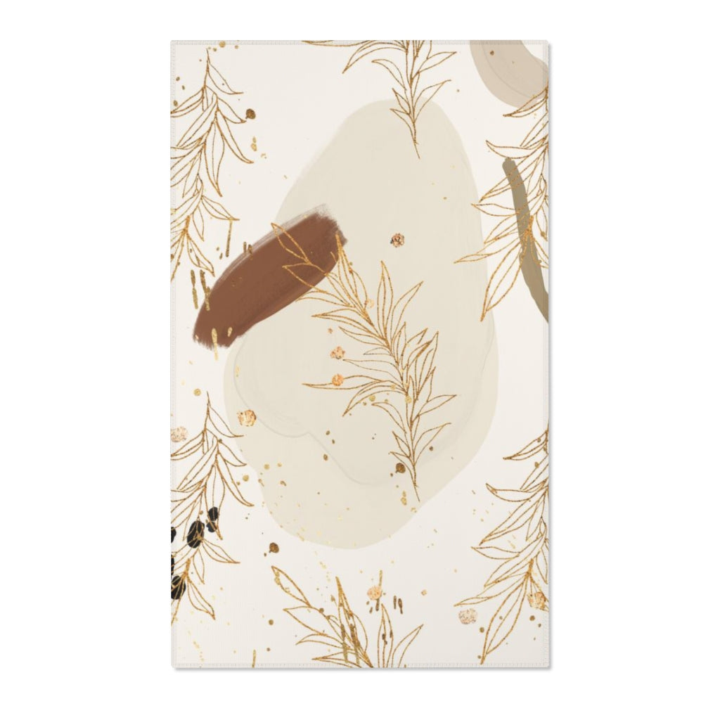 Floral Area Rug | Organic Rust Beige Gold Leaves