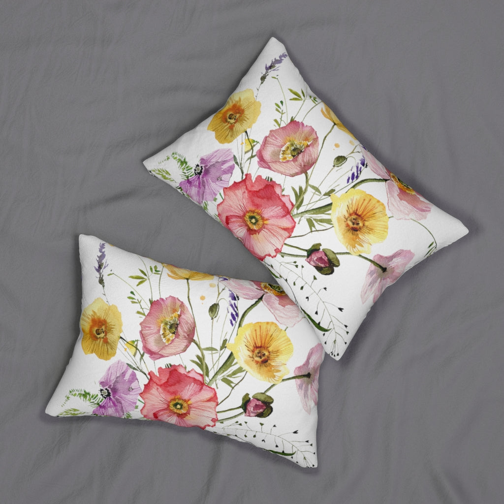 Floral Boho Lumbar Pillow | Red Yellow Lavender