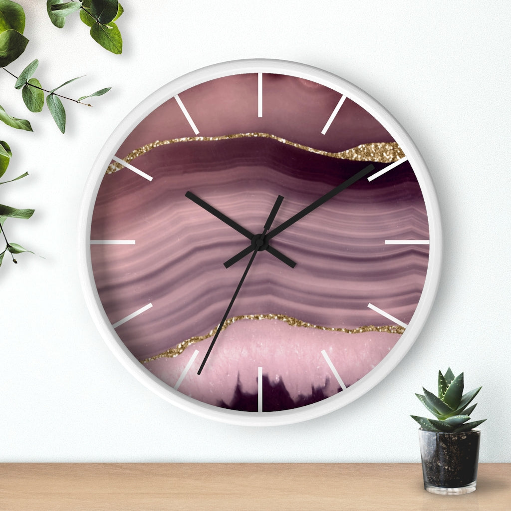 Marble Print, Wood, Wall Clock, Lavender Gold 10"