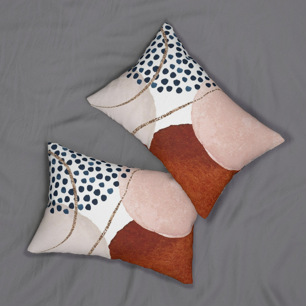 Abstract Boho Lumbar Pillow | Rust Brown Blush Pink Gold