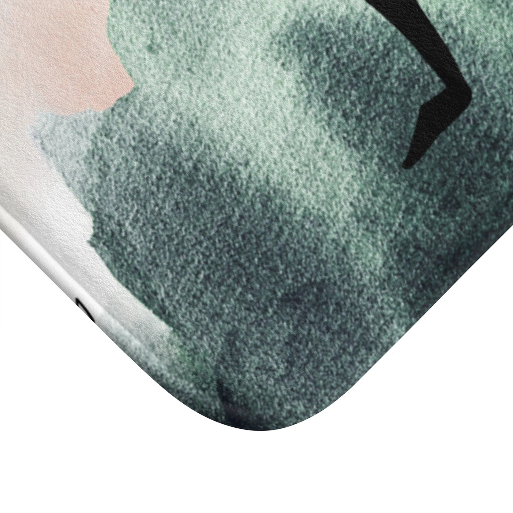 Boho Bath Mat | Female Art | Green Pink Ombre Bathroom rug