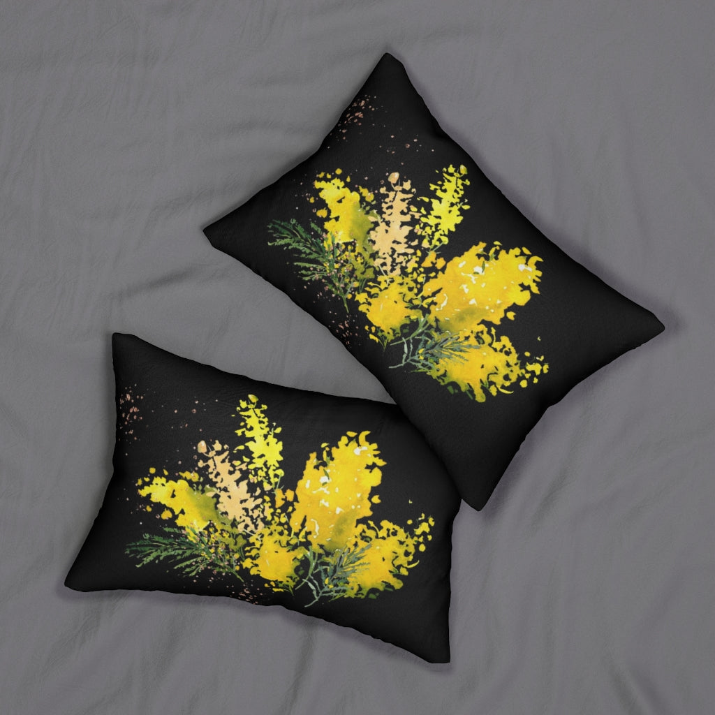 Floral Boho Lumbar Pillow | Black Yellow