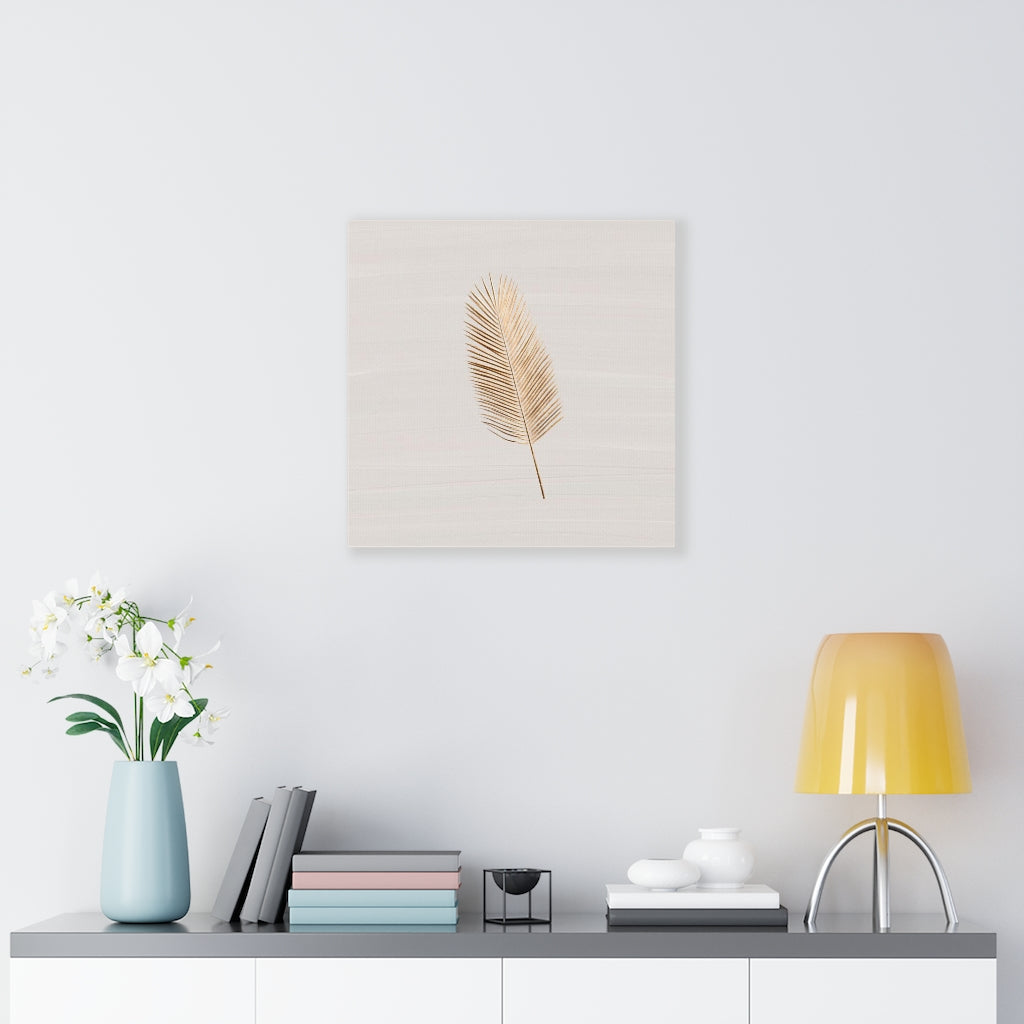 Modern Wall Canvas Art | Beige Gold Feather