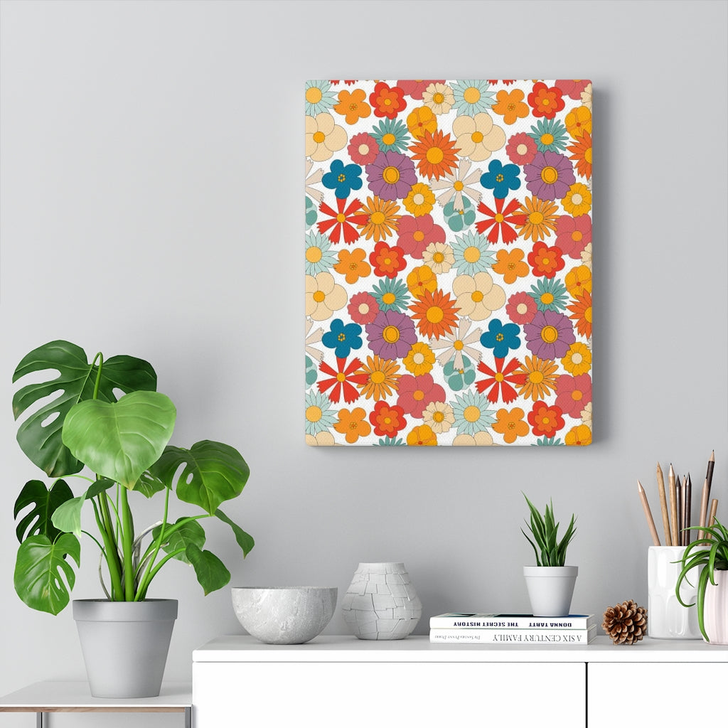 FLORAL WALL CANVAS ART | Mint Blue Red Yellow Beige