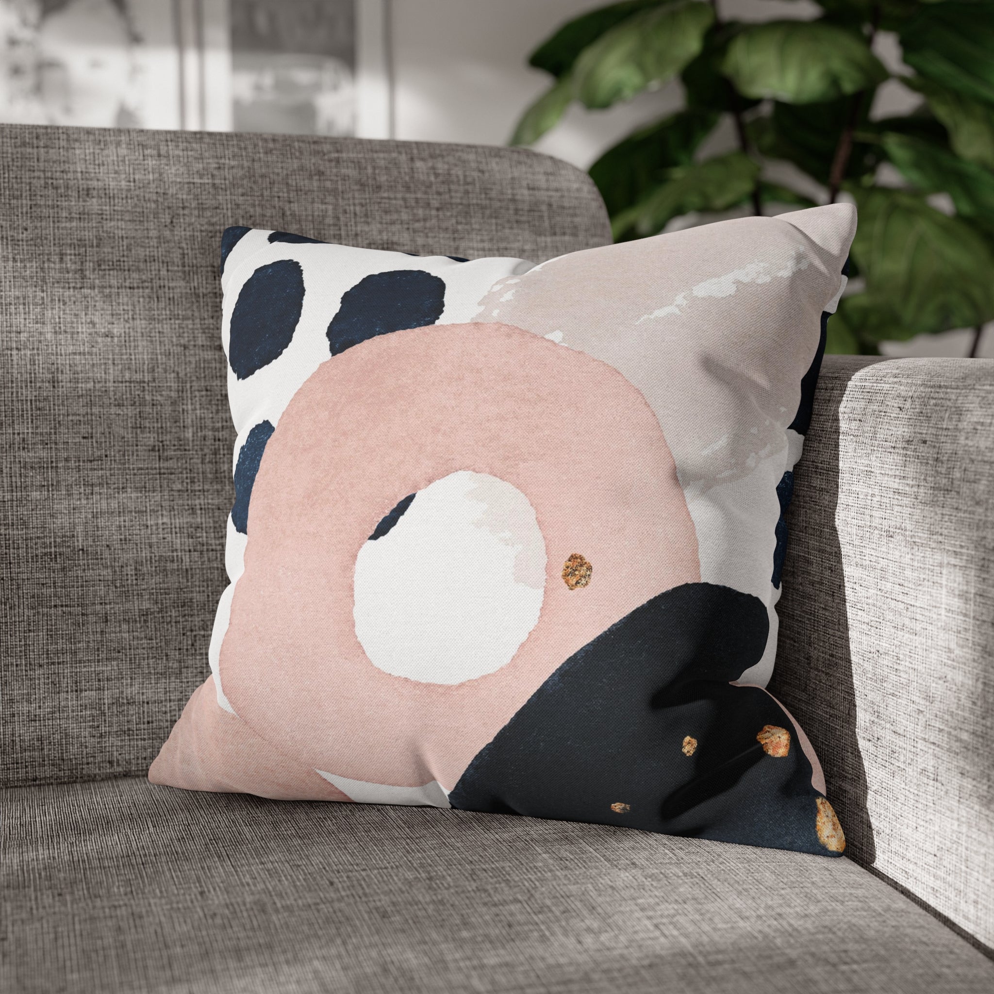 Boho Pillow Cover | Abstract Navy Blue, Blush Pink White