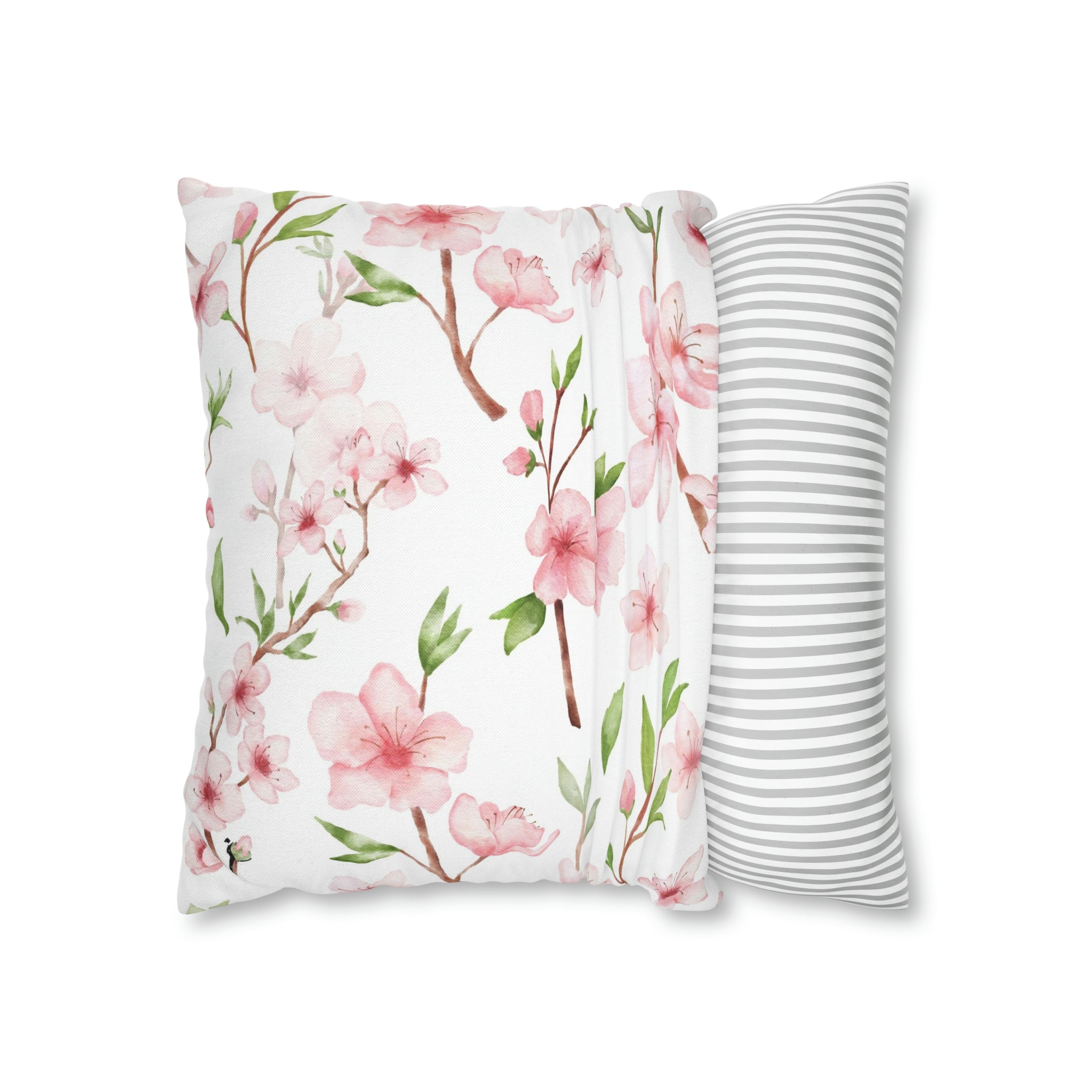 Floral Boho Pillow Cover | Pink Green Sakura Watercolor