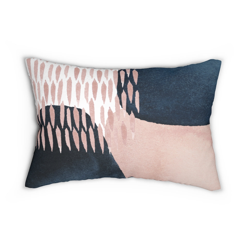 Abstract Boho Lumbar Pillow | Blush Pink Navy Blue