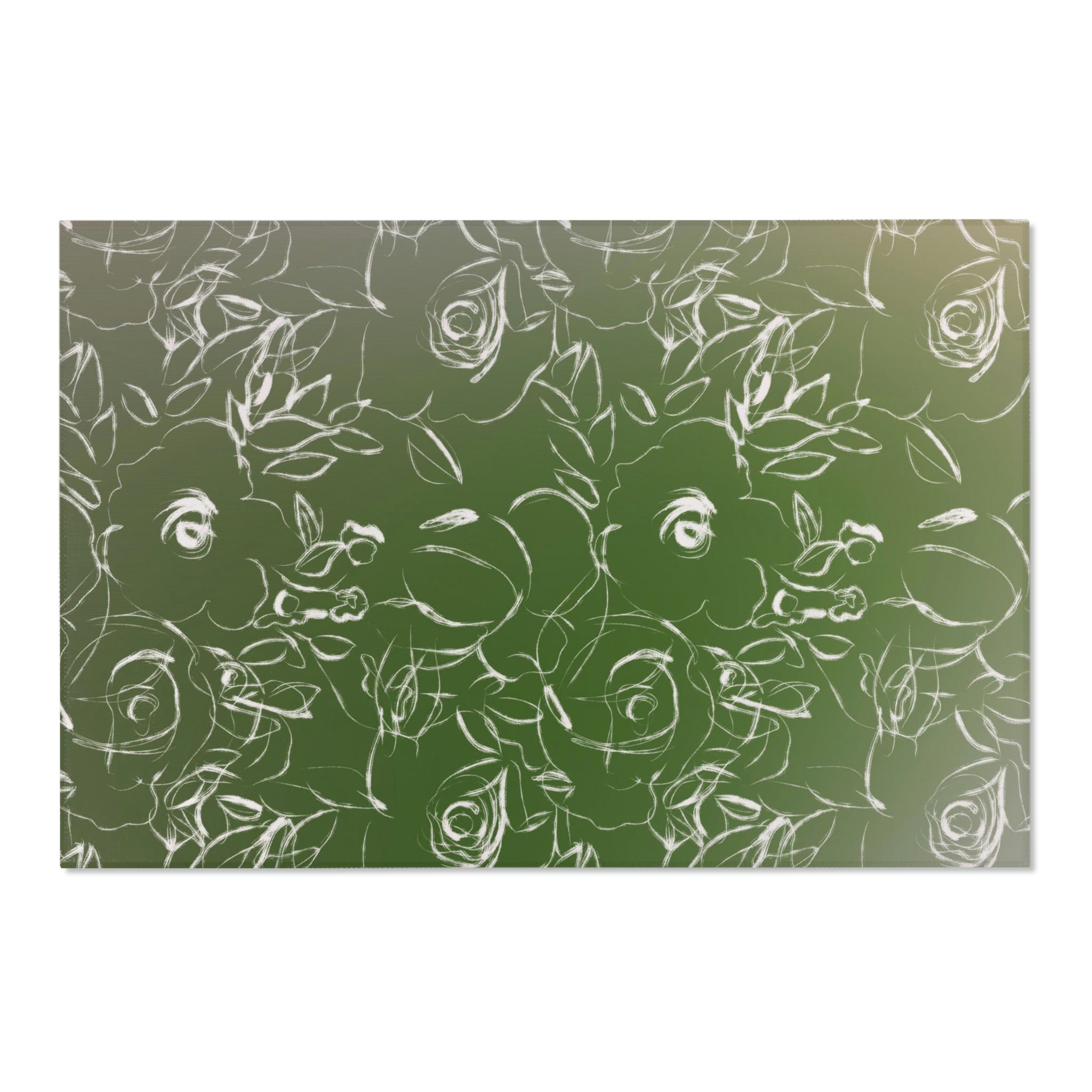 Abstract Floral Area Rug | Sage Green Ombre White
