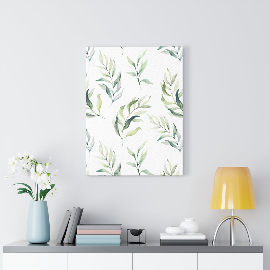 FLORAL CANVAS ART | Green White Leaves
