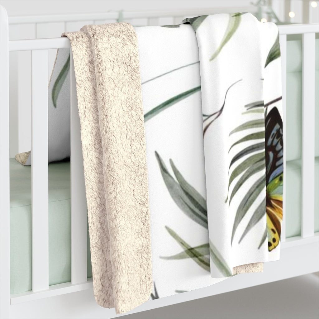Floral Comfy Blanket | Green Leaves Butterflies