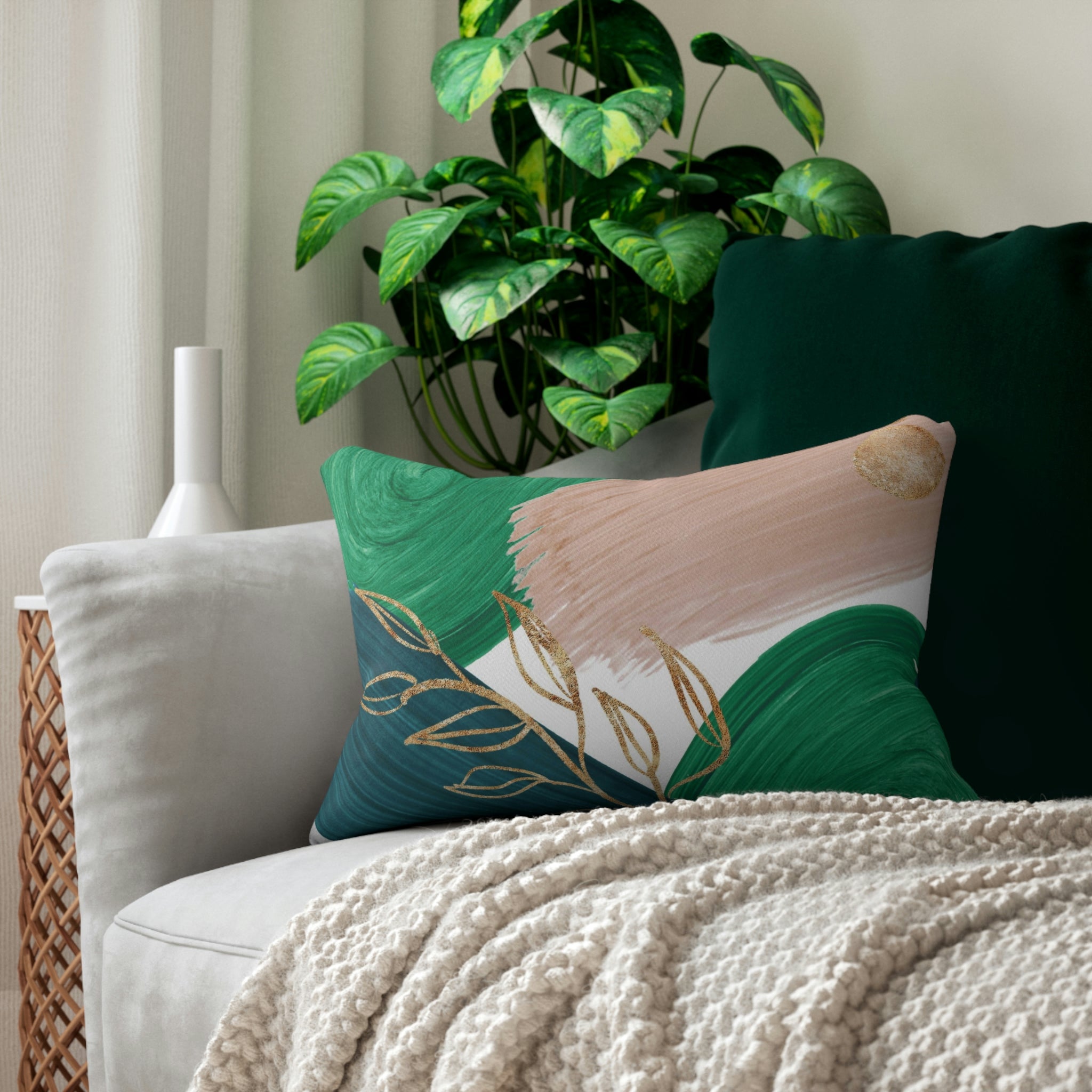 Abstract Lumbar Pillow | Green Beige