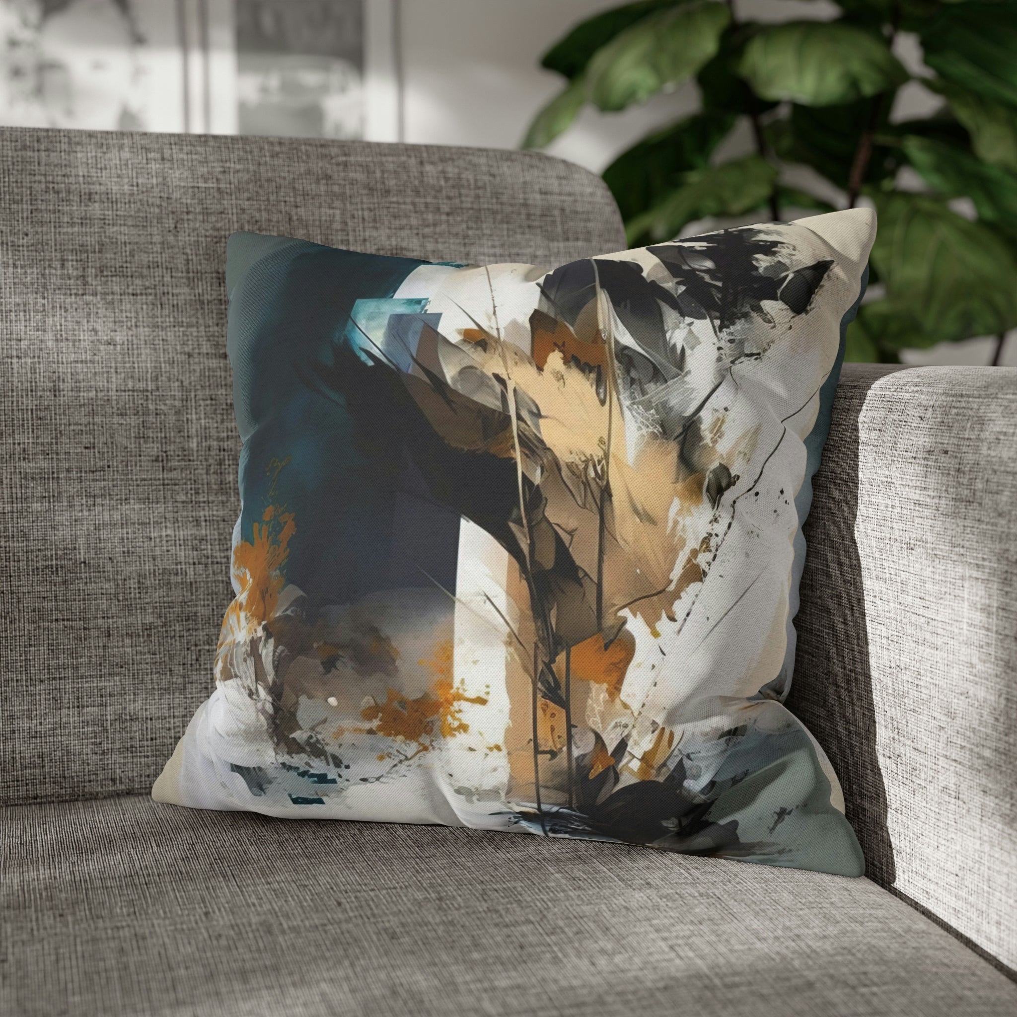 Abstract Pillow Cover | Beige Blue White