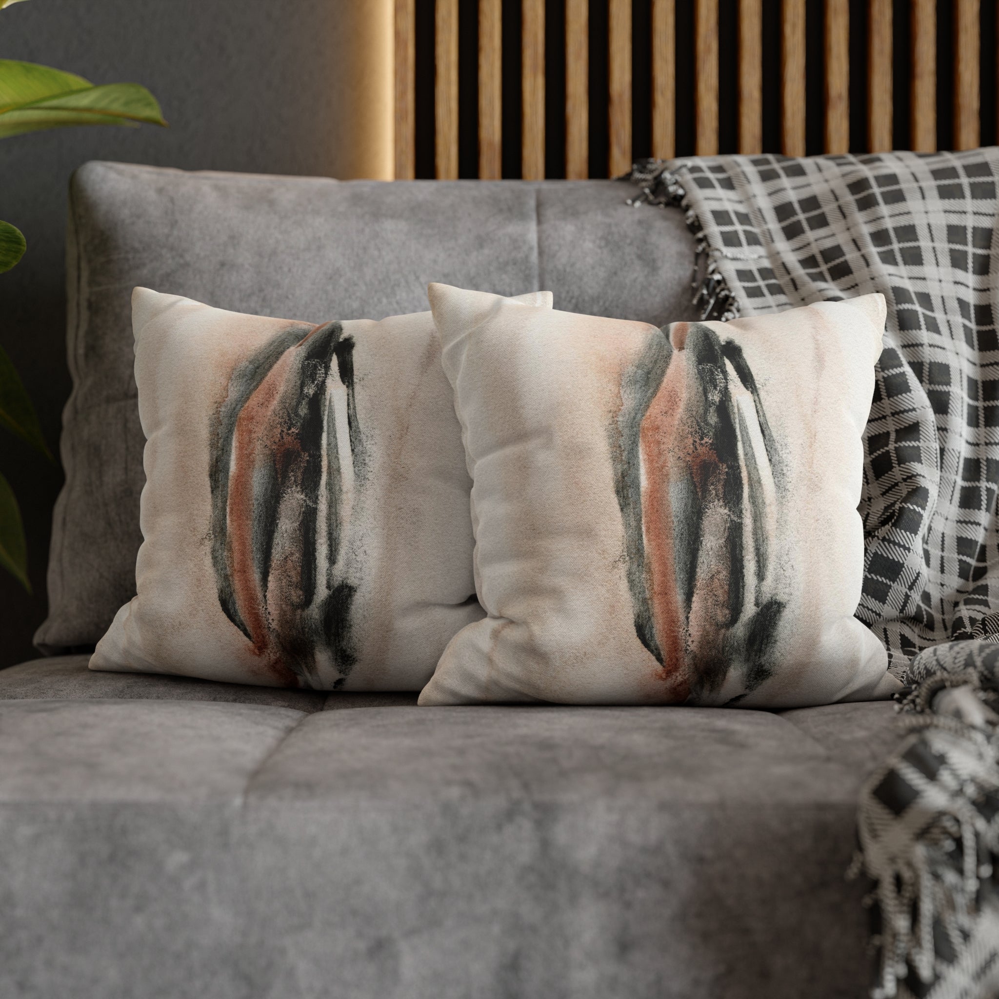 Abstract Pillow Cover | Blush Beige Black Beige Ombre