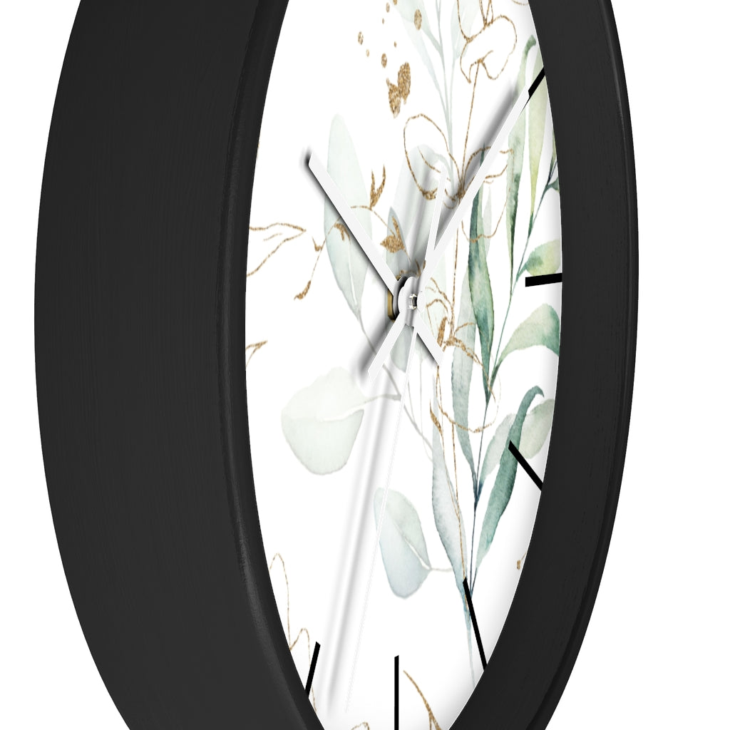 Wood, Floral Wall Clock, Eucalyptus 10"