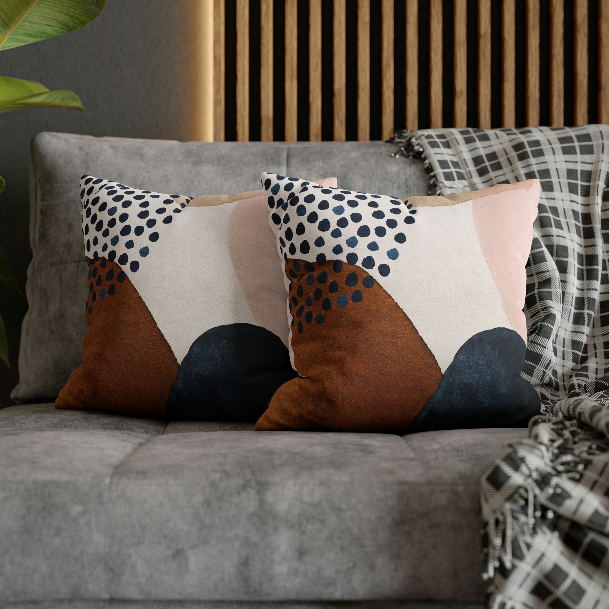 Abstract Boho Pillow Cover | Navy Blue Rustic Pink Blush Cream Gold