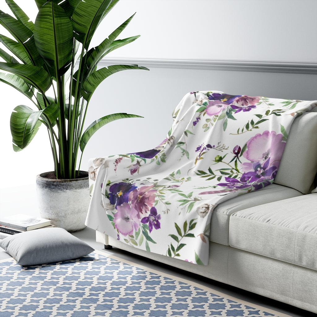 Boho Floral Lavender Purples, Roses Blanket