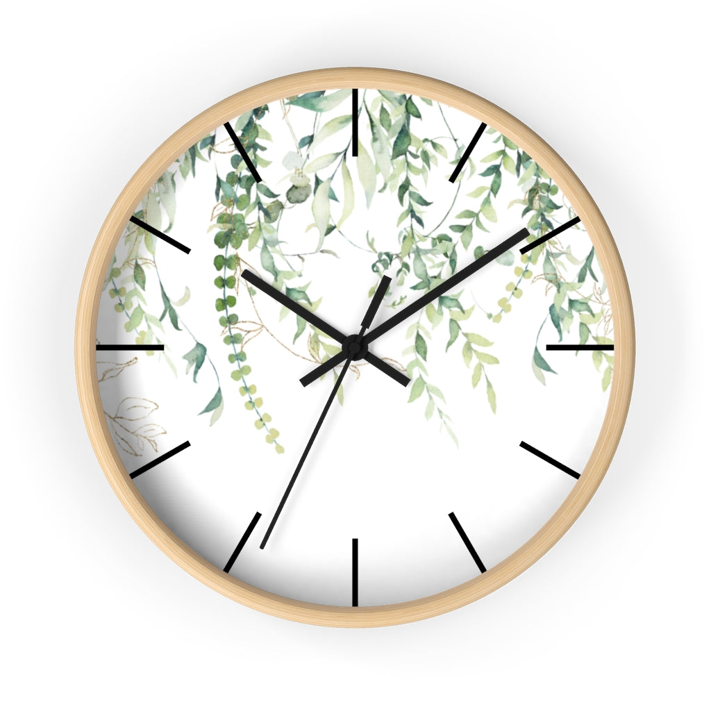 Wood, Floral Wall Clock, Eucalyptus 10"