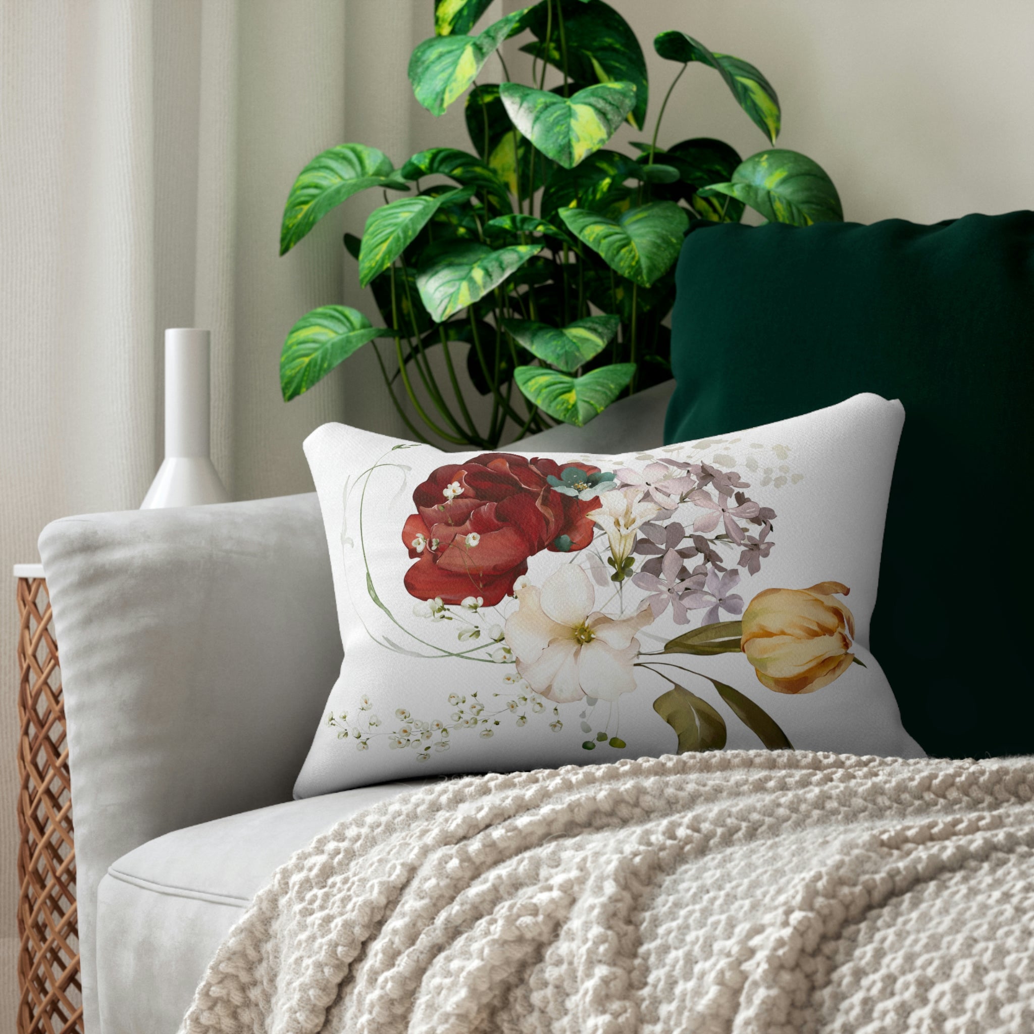 Lumbar Pillow | Red Rose Garden Florals