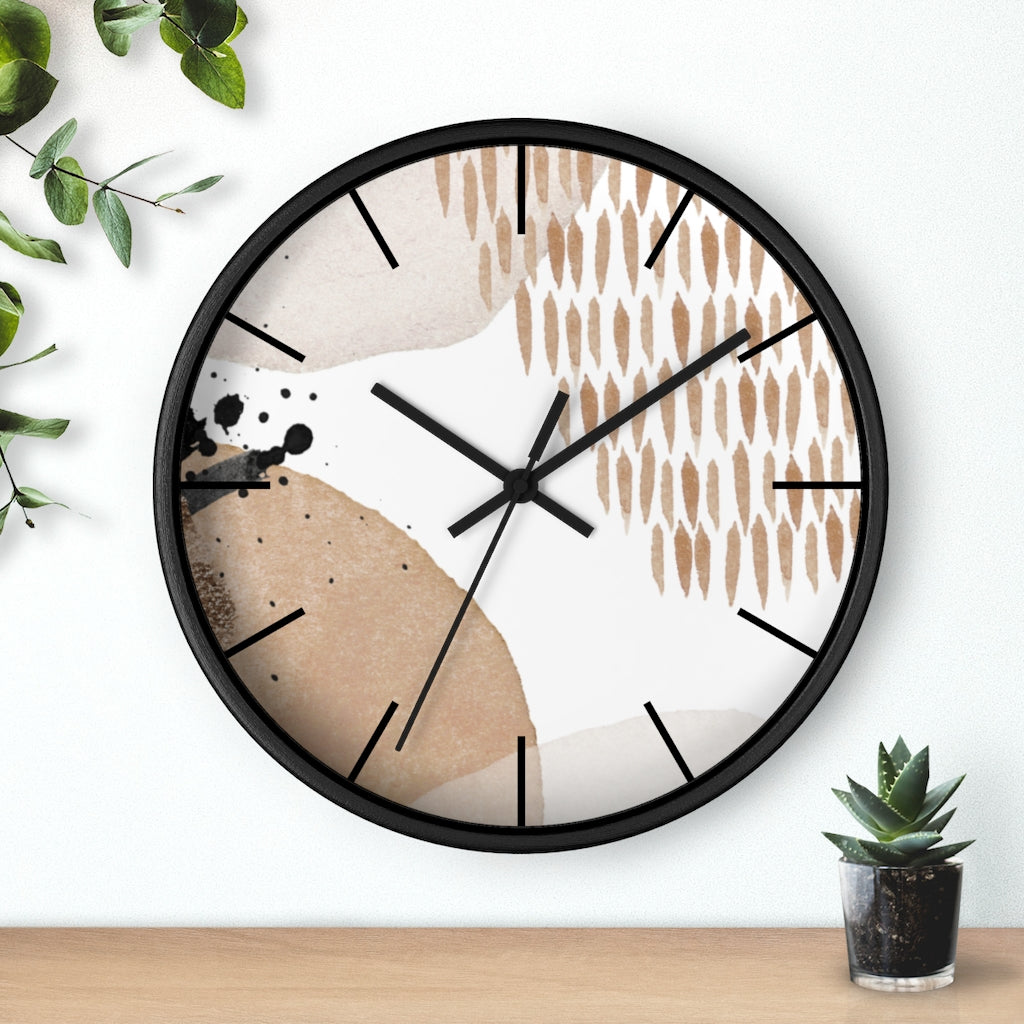 Wood, Wall Clock, Beige Black 10"