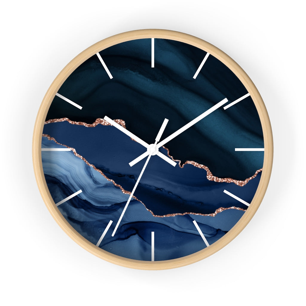 Marble Print, Navy Wood Wall Clock 10"