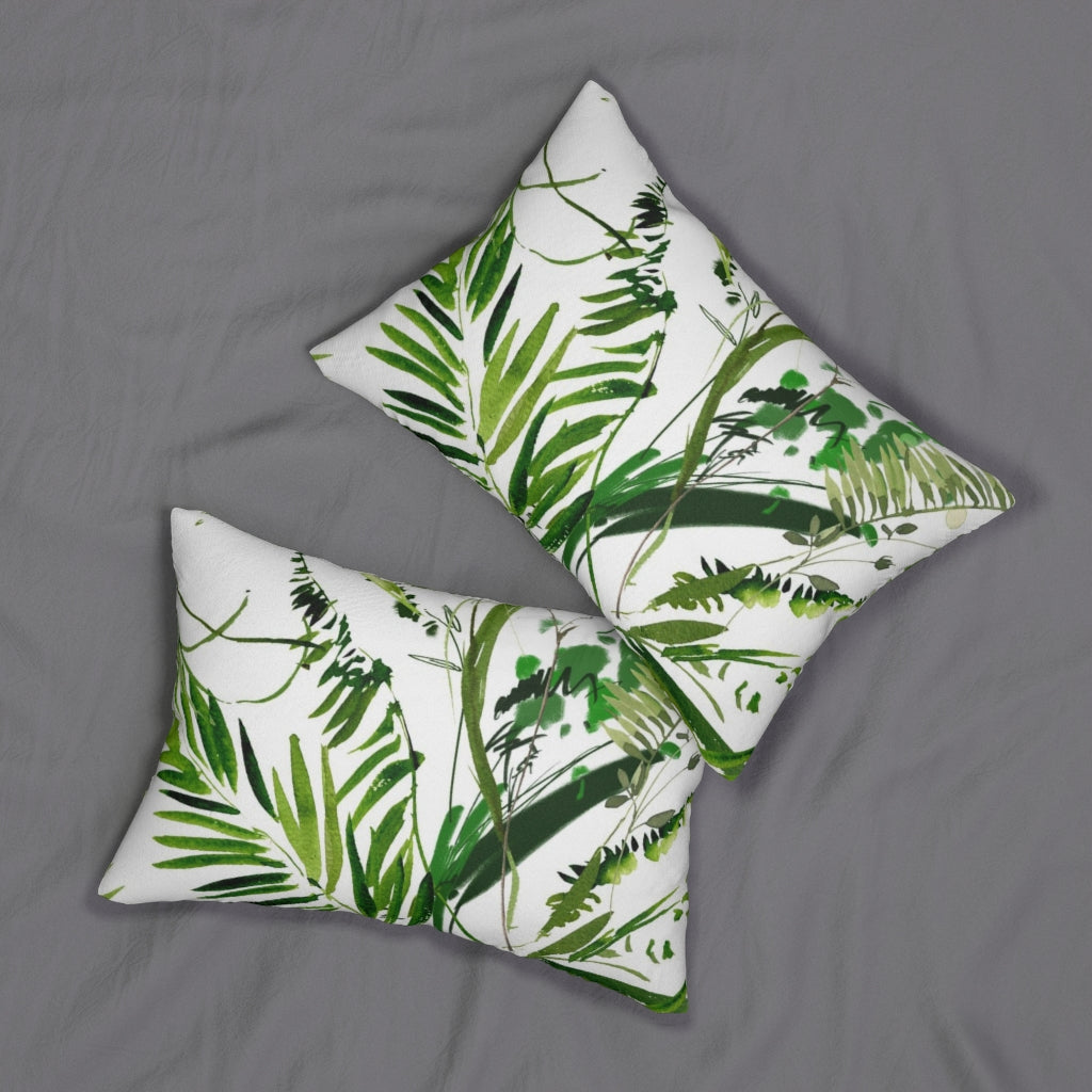 Floral Boho Lumbar Pillow | Tropical Leaves Green