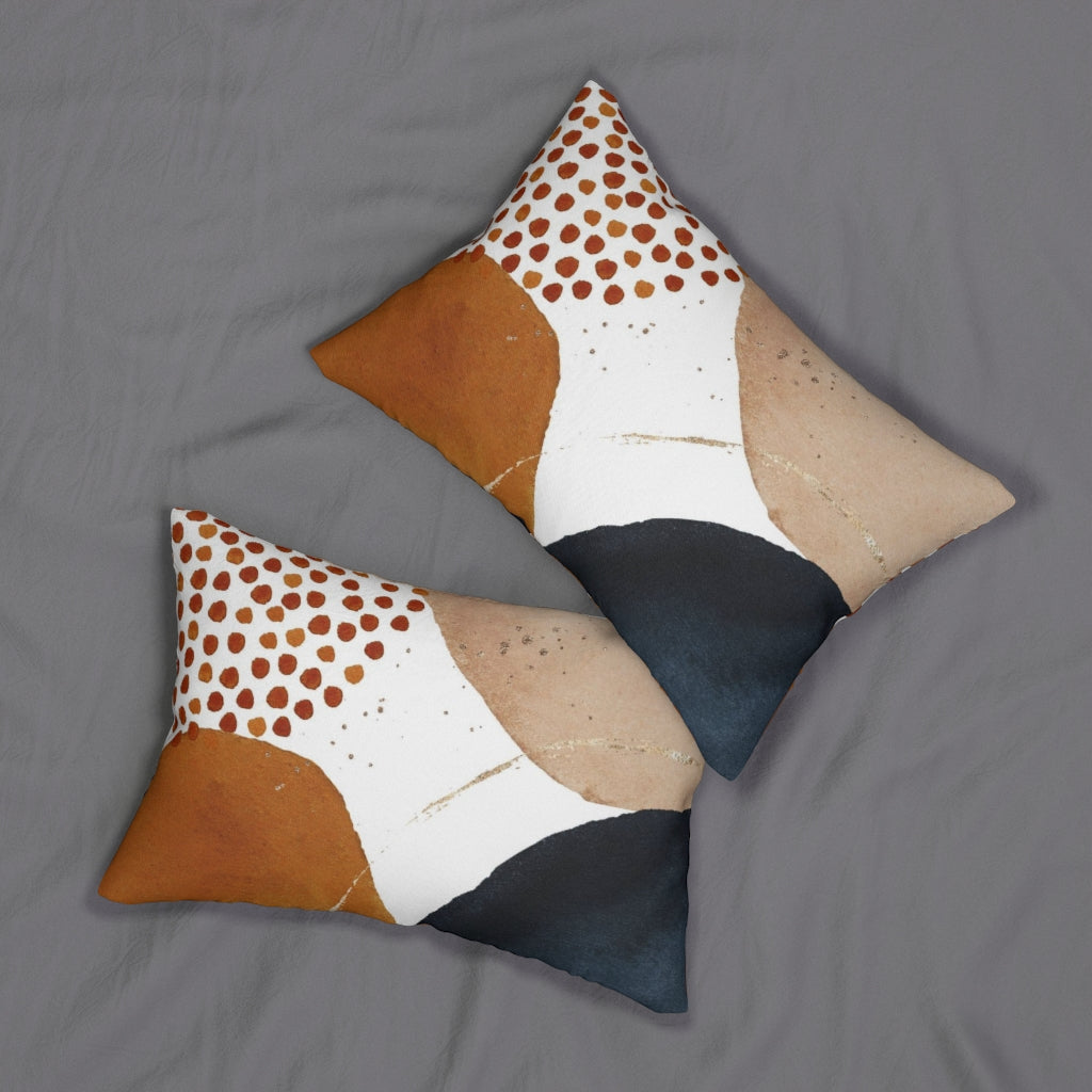 Abstract Boho Lumbar Pillow | Navy Blue Beige Gold
