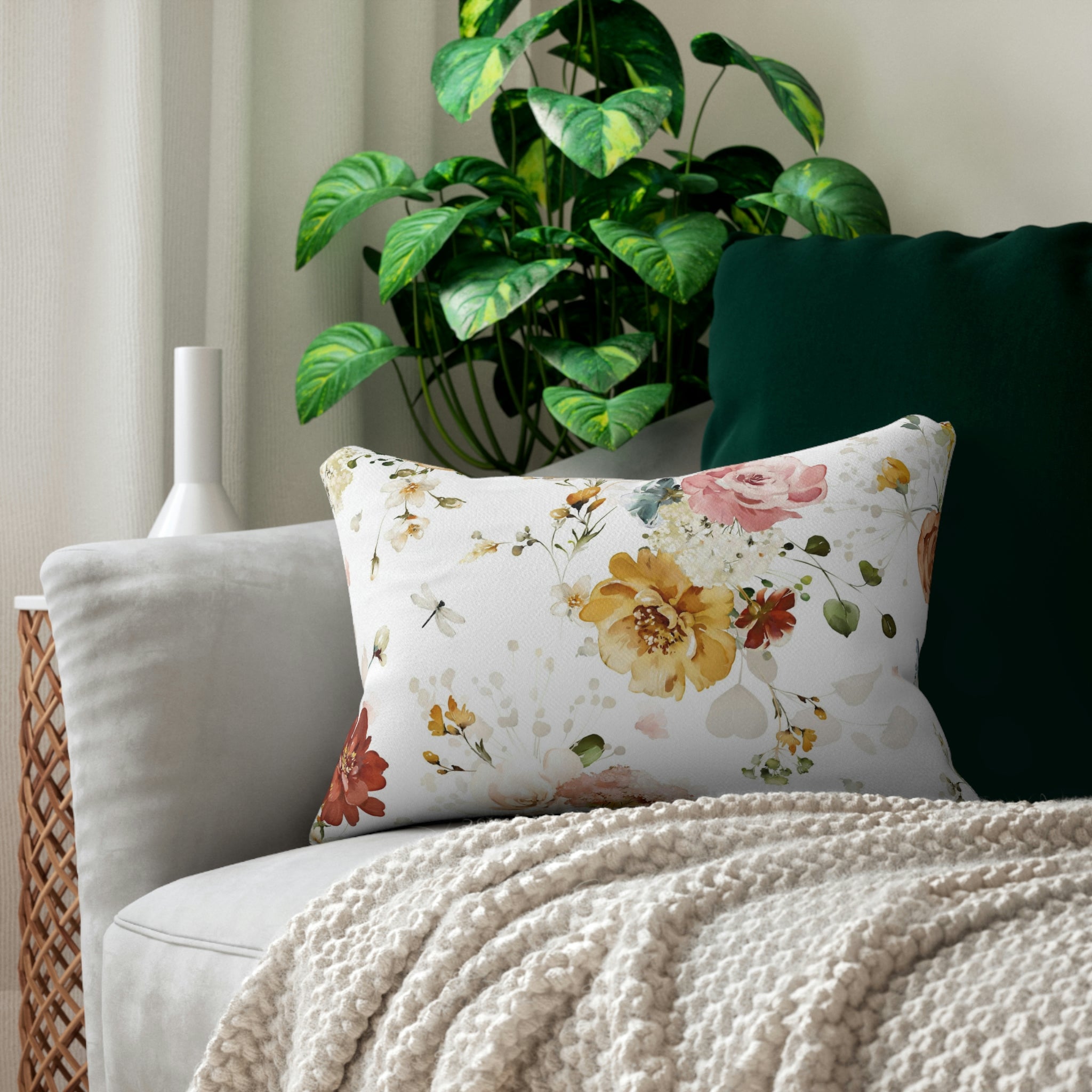 Lumbar Pillow | White Spring Florals