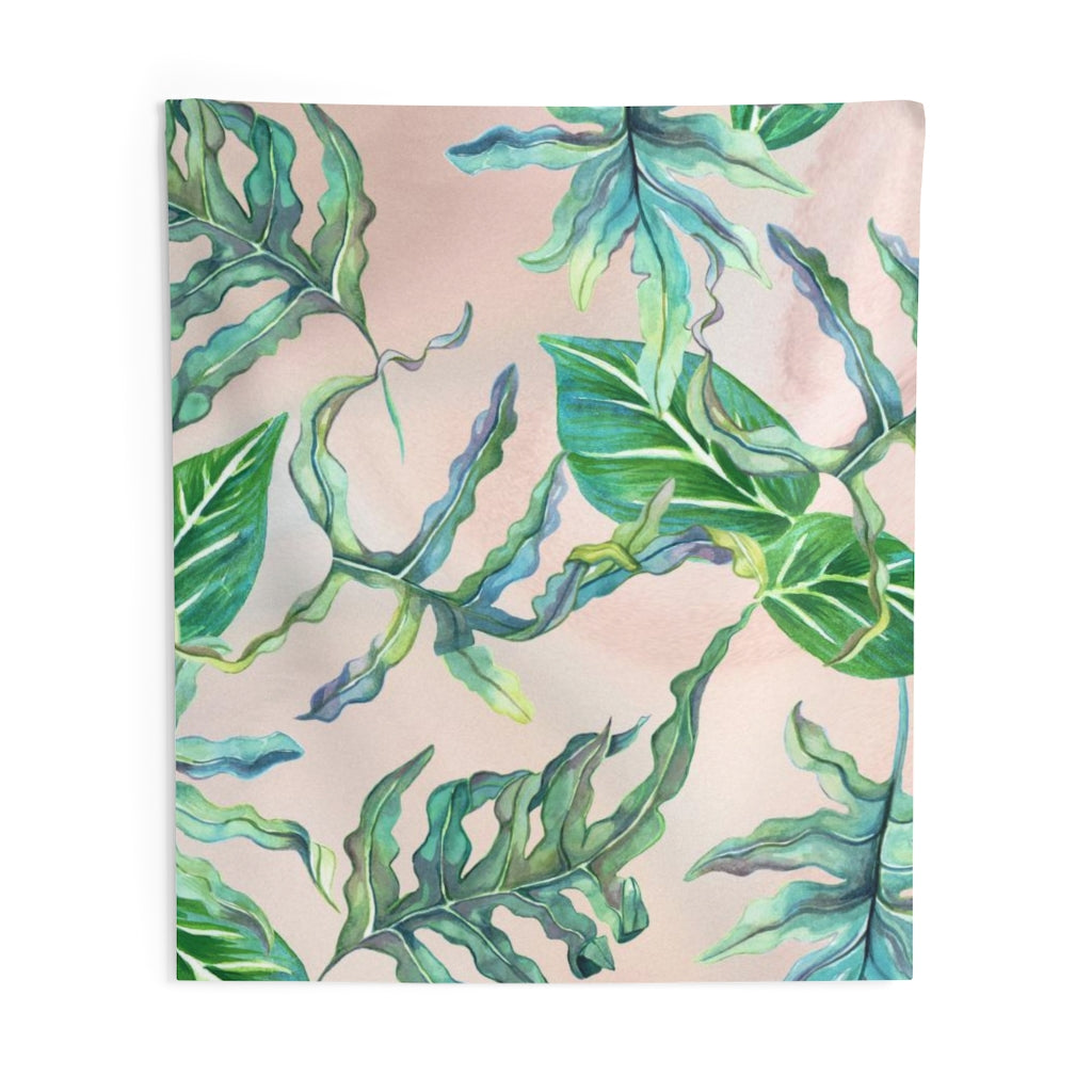 Floral Tapestry | Beige Green Tropical Leaves