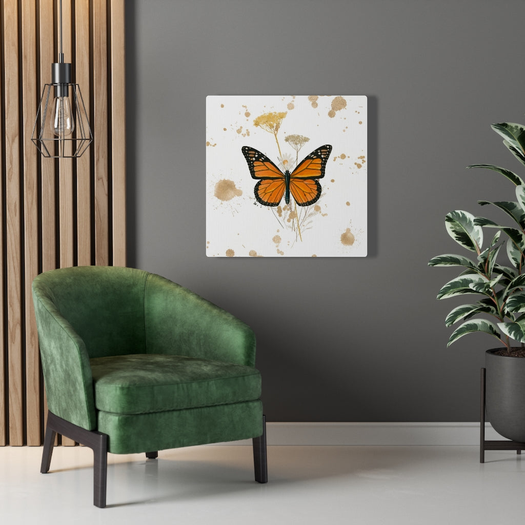 WHIMSICAL WALL CANVAS ART | White Gold Orange Butterfly