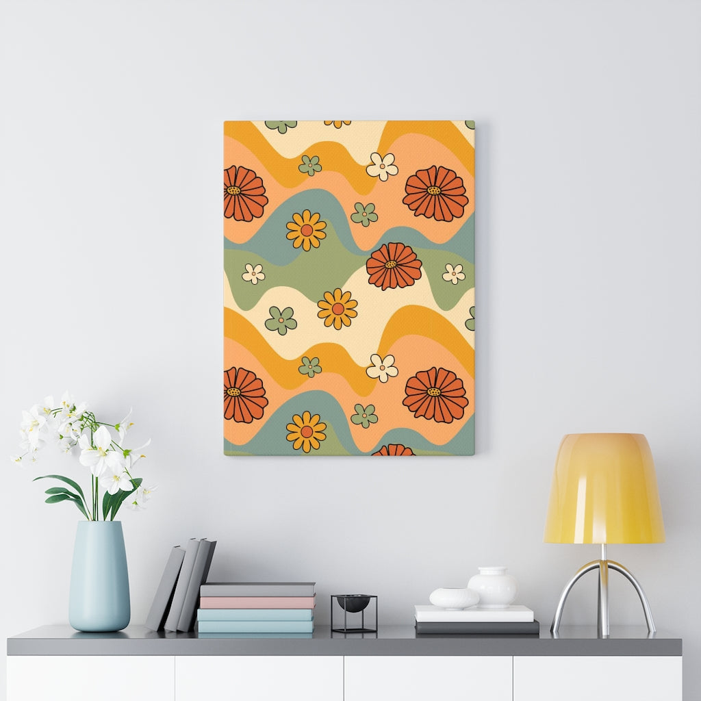 FLORAL WALL CANVAS ART | Retro Yellow Orange Green