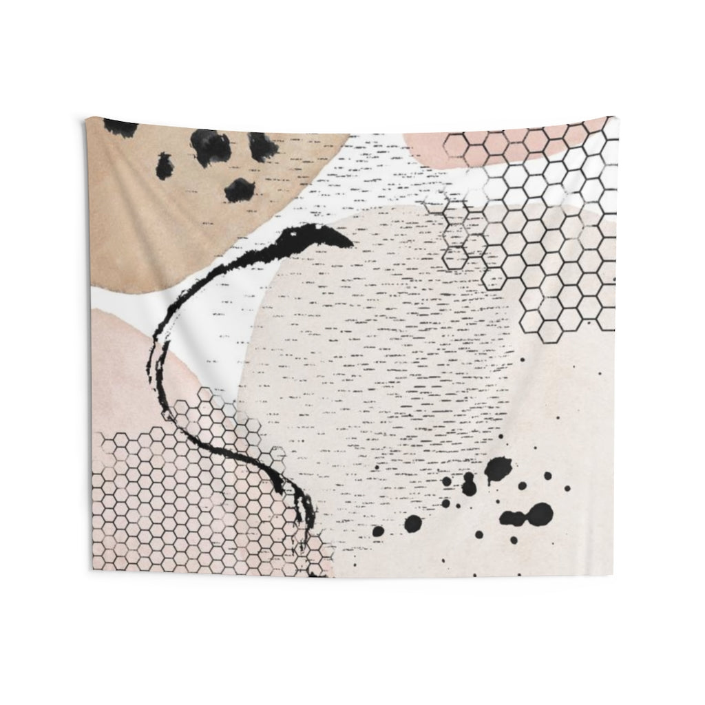 Abstract Tapestry | Beige Blush Pink Black